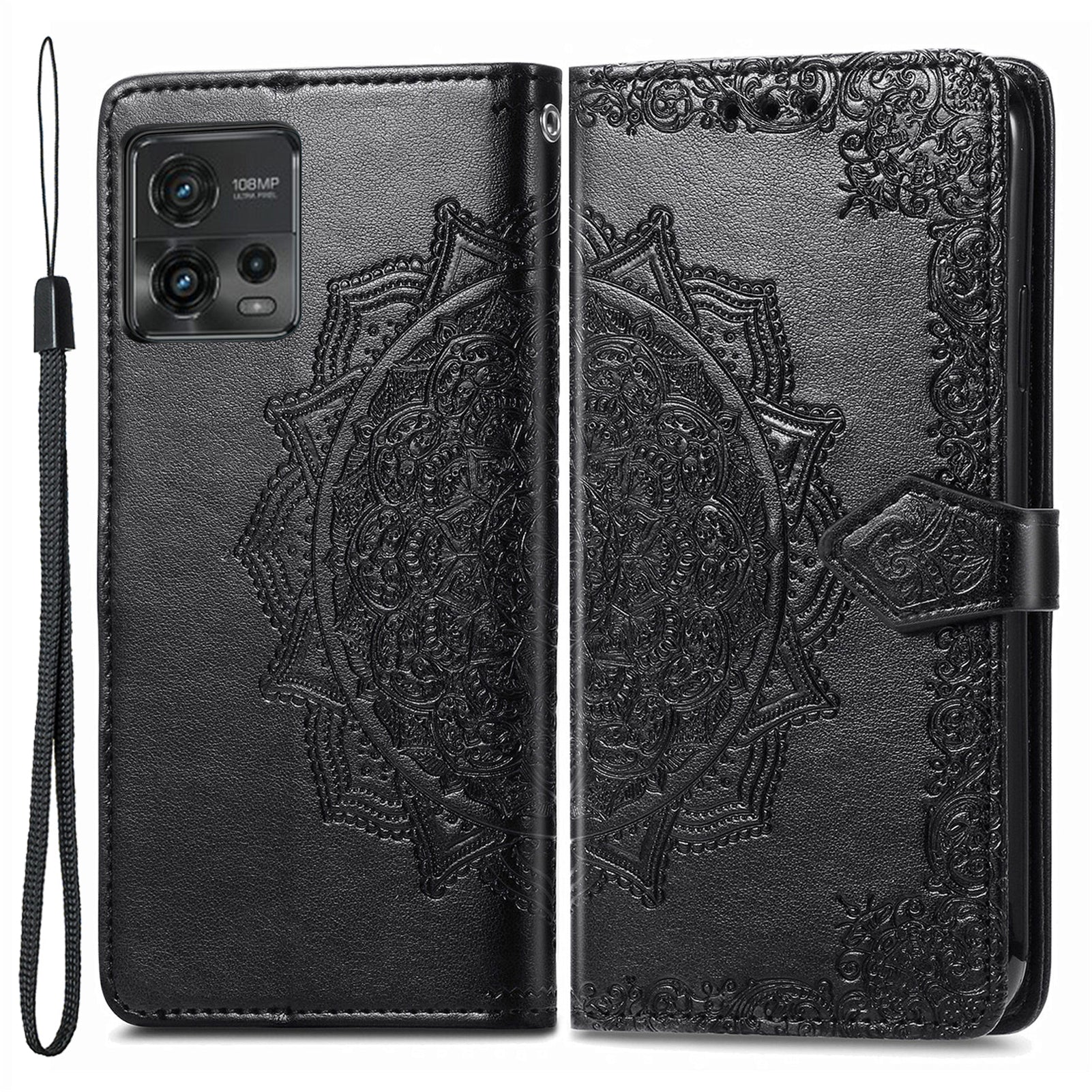 For Motorola Moto G72 4G Embossed Mandala Pattern Wallet Case PU Leather Stand Book Design Magnetic Phone Cover with Strap For Motorola Moto G72 4G Embossed Mandala Pattern Wallet Case PU Leather Stand Book Design Magnetic Phone Cover with Strap